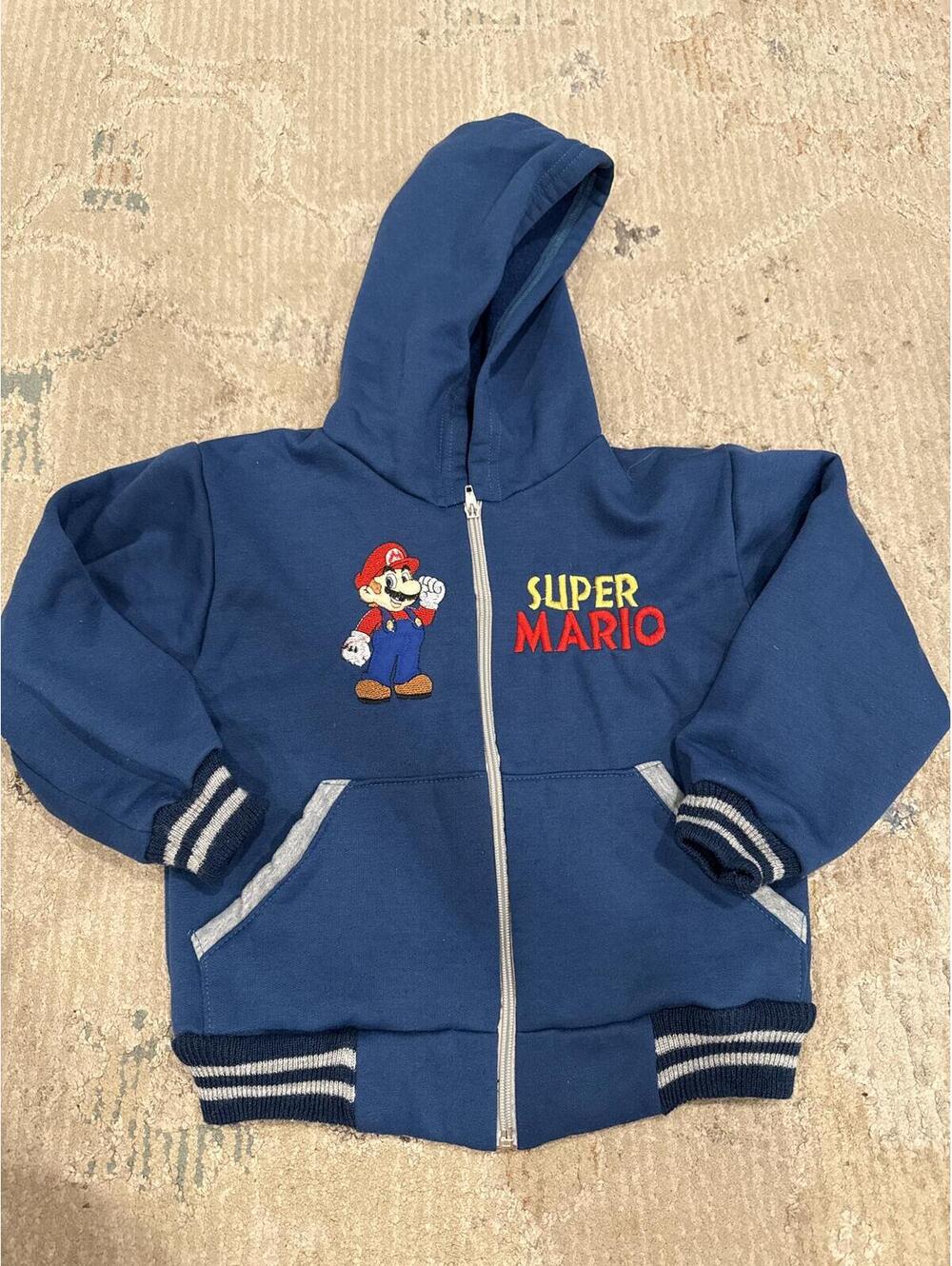 Kids Nintendo Super Mario Full-Zip Hooded Sweatshirt Navy Size 4